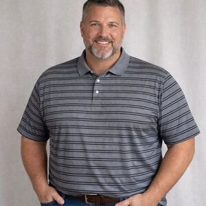 Basic edition, big and tall gray and black stripe button collared golf shirt 4XL